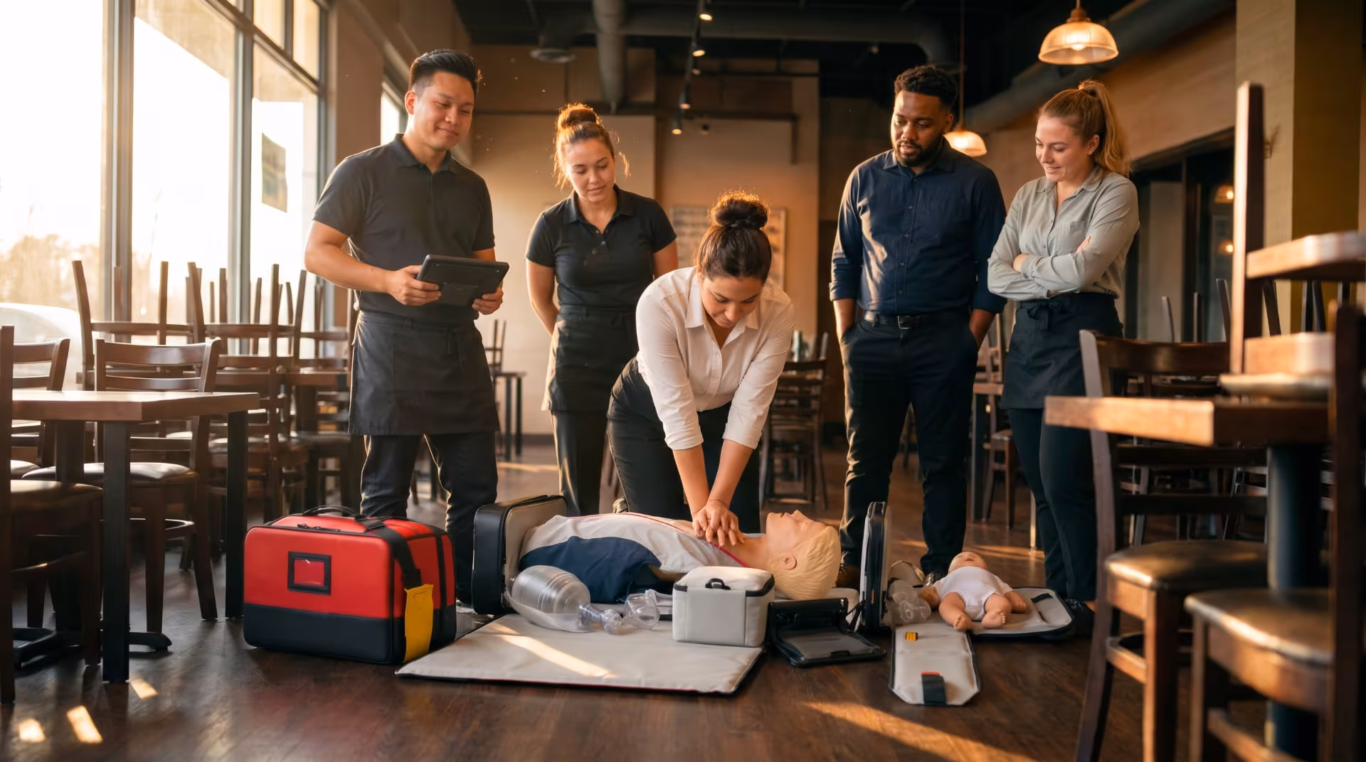 Employee completing a one-on-one CPR skills check with an instructor at their worksite